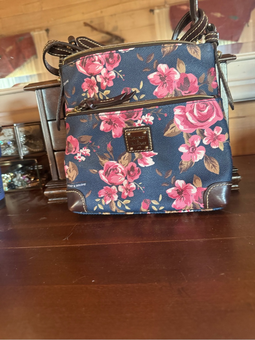 Dooney & Bourke Navy Crossbody with Pink Floral Print